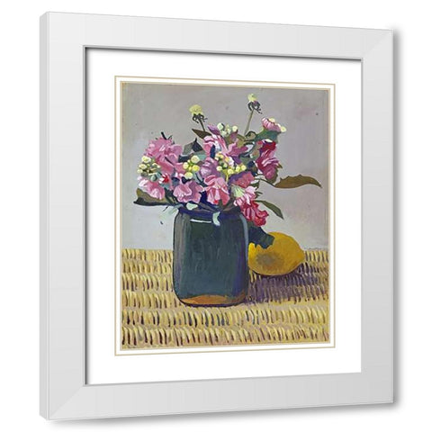 A Bouquet OF Flowers and a Lemon White Modern Wood Framed Art Print with Double Matting by Vallotton, Felix