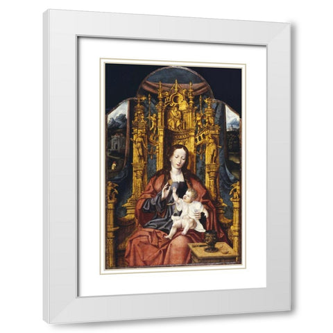 The Virgin and Child Enthroned White Modern Wood Framed Art Print with Double Matting by Van Cleve, Joos