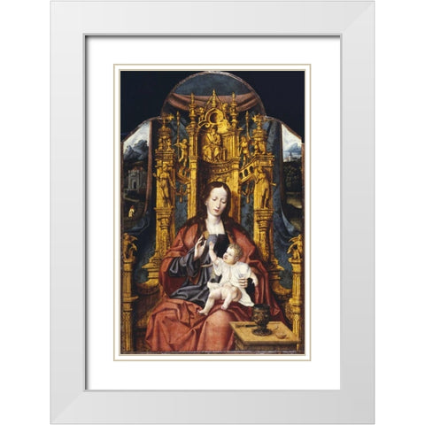 The Virgin and Child Enthroned White Modern Wood Framed Art Print with Double Matting by Van Cleve, Joos