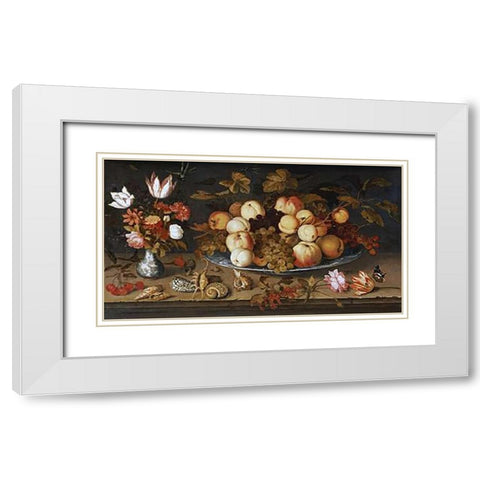Fruit On a Dish White Modern Wood Framed Art Print with Double Matting by Van Der Ast, Balthasar