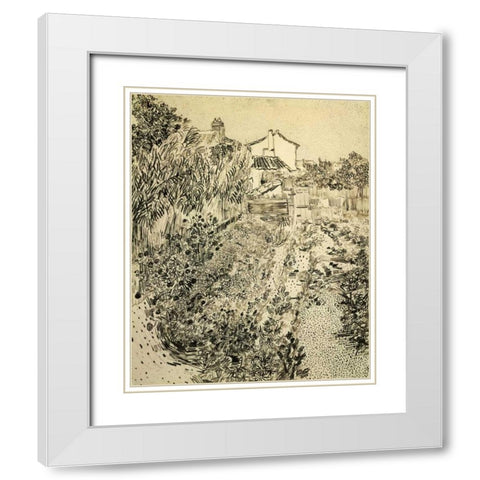 The Flower Garden White Modern Wood Framed Art Print with Double Matting by Van Gogh, Vincent