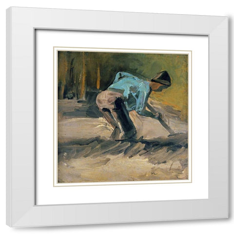Man at Work White Modern Wood Framed Art Print with Double Matting by Van Gogh, Vincent