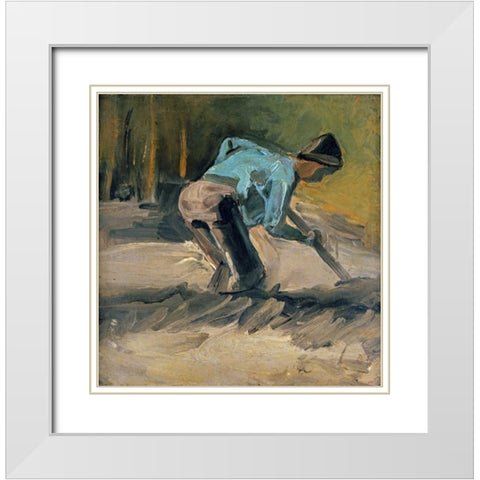 Man at Work White Modern Wood Framed Art Print with Double Matting by Van Gogh, Vincent
