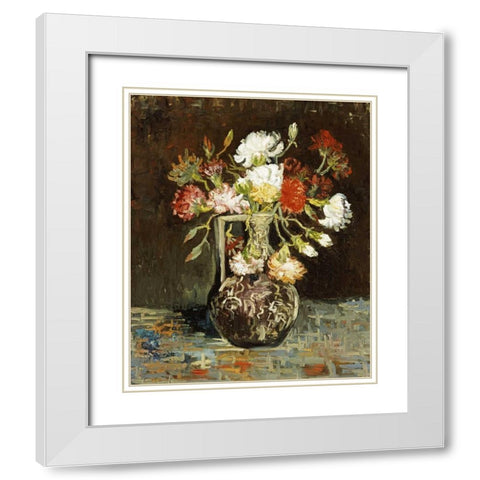 Bouquet De Fleurs White Modern Wood Framed Art Print with Double Matting by Van Gogh, Vincent
