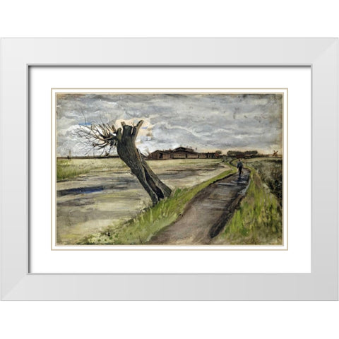 Pollard Willow White Modern Wood Framed Art Print with Double Matting by Van Gogh, Vincent