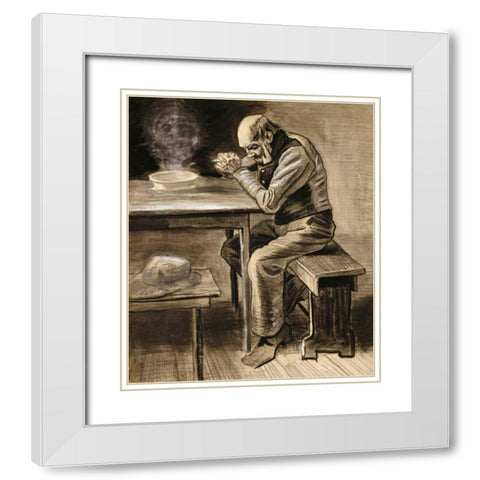 The Prayer White Modern Wood Framed Art Print with Double Matting by Van Gogh, Vincent