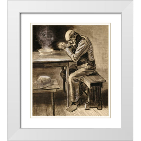The Prayer White Modern Wood Framed Art Print with Double Matting by Van Gogh, Vincent