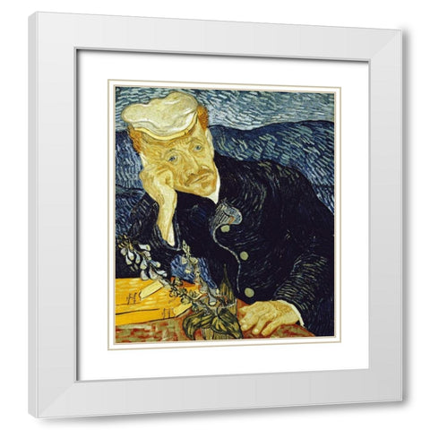 Portrait of Dr. Gachet White Modern Wood Framed Art Print with Double Matting by Van Gogh, Vincent