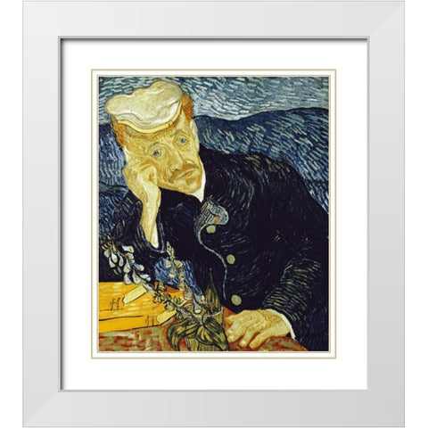 Portrait of Dr. Gachet White Modern Wood Framed Art Print with Double Matting by Van Gogh, Vincent