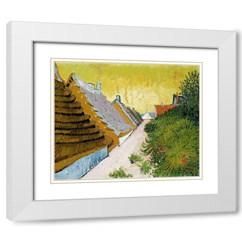 Farmhouses at Saintes-Maries White Modern Wood Framed Art Print with Double Matting by Van Gogh, Vincent