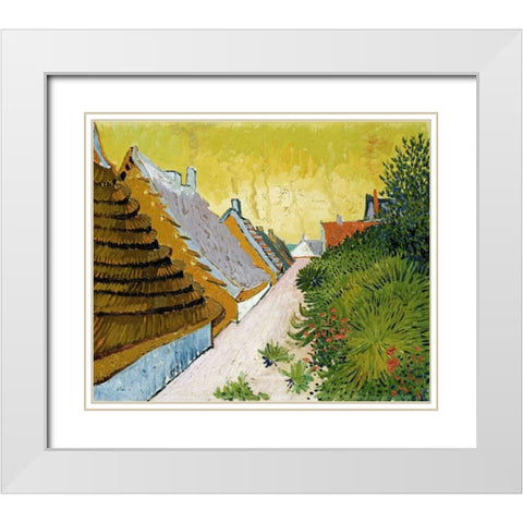 Farmhouses at Saintes-Maries White Modern Wood Framed Art Print with Double Matting by Van Gogh, Vincent