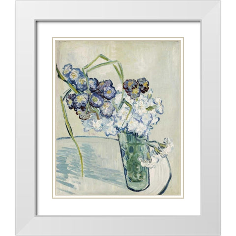 Still Life, Vase of Carnations White Modern Wood Framed Art Print with Double Matting by Van Gogh, Vincent