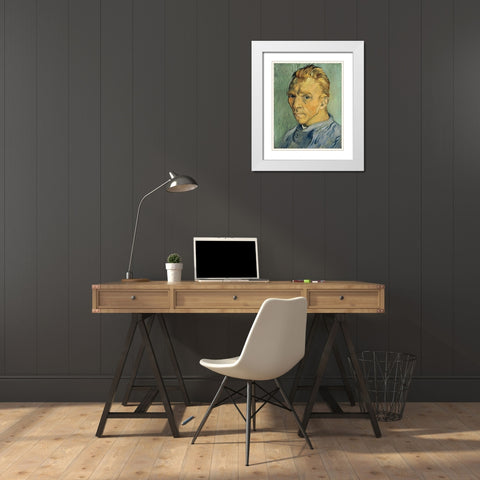 Self Portrait Without Beard White Modern Wood Framed Art Print with Double Matting by Van Gogh, Vincent