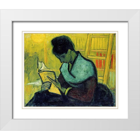 A Novel Reader White Modern Wood Framed Art Print with Double Matting by Van Gogh, Vincent