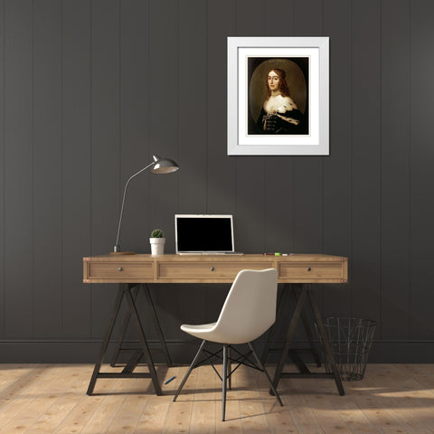 Portrait of Elizabeth, Queen of Bohemia White Modern Wood Framed Art Print with Double Matting by Van Honthorst, Gerrit