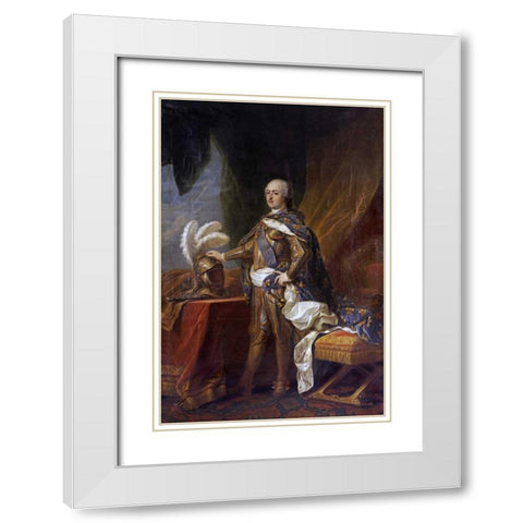 Portrait of King Louis XV of France and Navarre White Modern Wood Framed Art Print with Double Matting by Van Loo, Charles Andre
