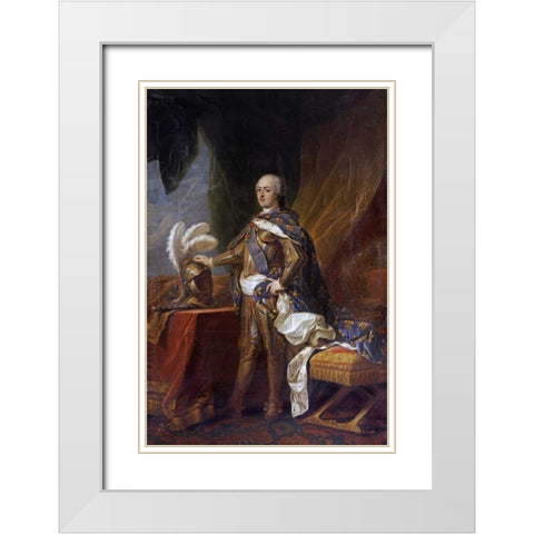 Portrait of King Louis XV of France and Navarre White Modern Wood Framed Art Print with Double Matting by Van Loo, Charles Andre