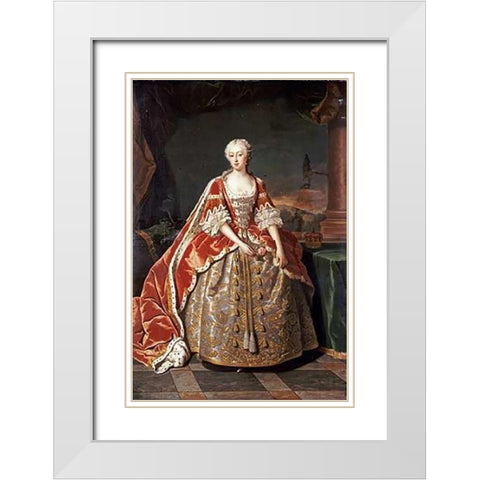 Portrait of Augusta, Princess of Wales White Modern Wood Framed Art Print with Double Matting by Van Loo, Jean Baptiste