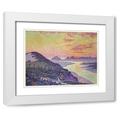 Sunset at Ambleteuse, Pas De Calais White Modern Wood Framed Art Print with Double Matting by Van Rysselberghe, Theo
