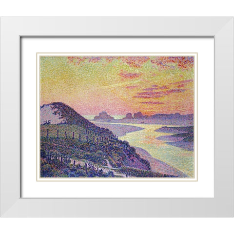 Sunset at Ambleteuse, Pas De Calais White Modern Wood Framed Art Print with Double Matting by Van Rysselberghe, Theo