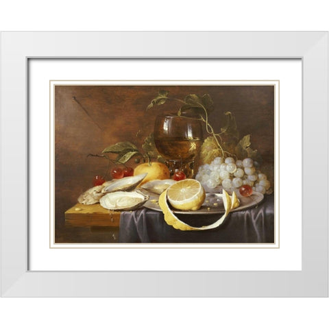 A Roemer, a Peeled Half Lemon On a Pewter Plate White Modern Wood Framed Art Print with Double Matting by Van Son, Joris