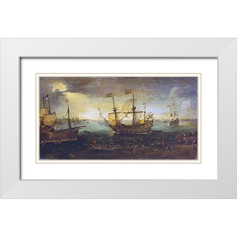 3 Master Firing a Saluted White Modern Wood Framed Art Print with Double Matting by Van Wieringen, Cornelis Claesz
