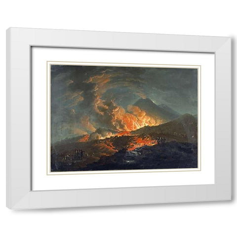 Vesuvius Erupting at Night White Modern Wood Framed Art Print with Double Matting by Volaire, Jacques Antoine