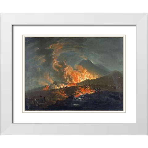 Vesuvius Erupting at Night White Modern Wood Framed Art Print with Double Matting by Volaire, Jacques Antoine