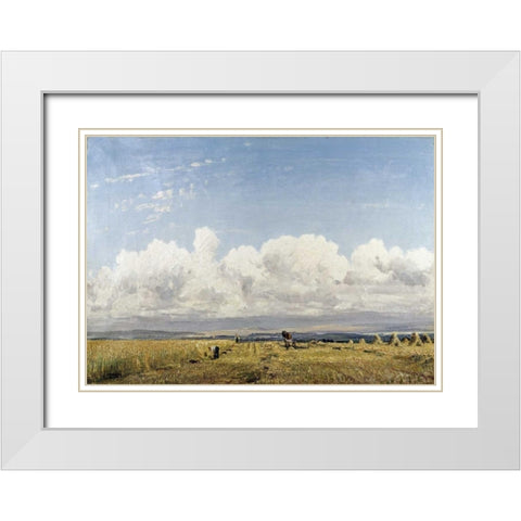 Building Haystacks White Modern Wood Framed Art Print with Double Matting by Wells, William Page Atkinson