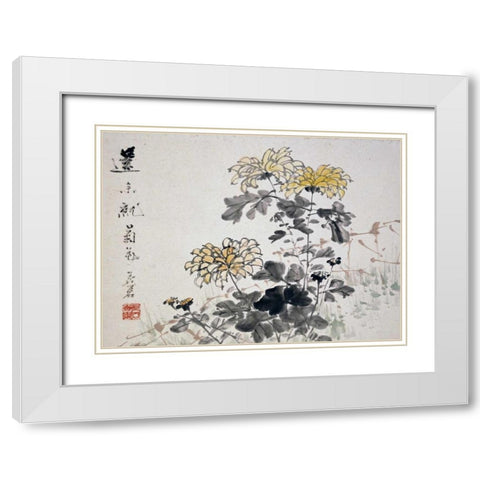 Chrysanthemums White Modern Wood Framed Art Print with Double Matting by Gu, Xu