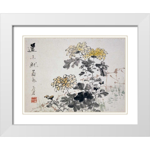 Chrysanthemums White Modern Wood Framed Art Print with Double Matting by Gu, Xu