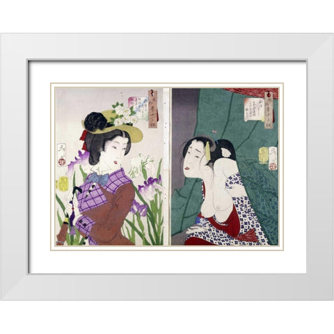 Strolling White Modern Wood Framed Art Print with Double Matting by Yoshitoshi, Tsukioka