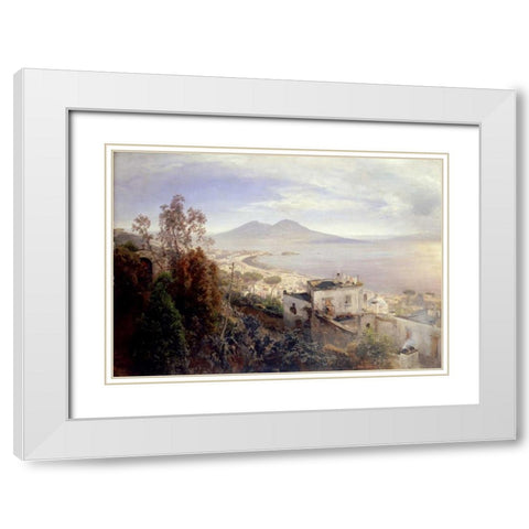 The Bay of Naples White Modern Wood Framed Art Print with Double Matting by Achenbach, Oswald