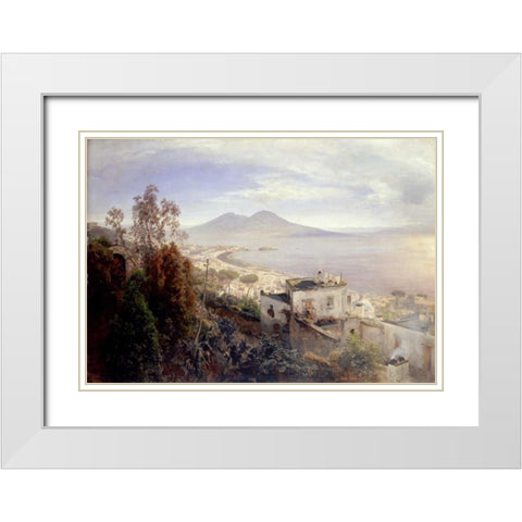 The Bay of Naples White Modern Wood Framed Art Print with Double Matting by Achenbach, Oswald