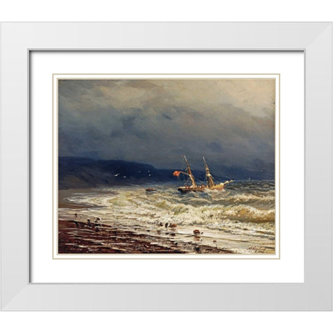 Off The Turkish Coast White Modern Wood Framed Art Print with Double Matting by Aivasowsky, Ivan Konstantinovich