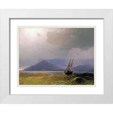 Sailing Off The Crimean Coast White Modern Wood Framed Art Print with Double Matting by Aivasowsky, Ivan Konstantinovich