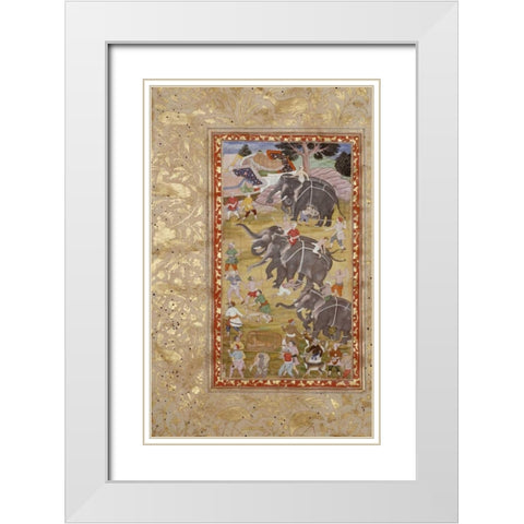 A Hunting Party White Modern Wood Framed Art Print with Double Matting by Akbarnameh, Chester Beatty