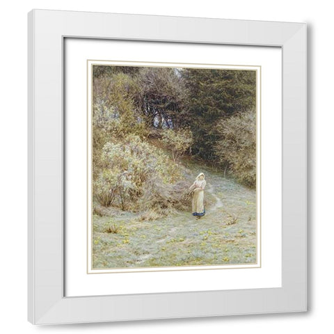 In The Primrose Wood White Modern Wood Framed Art Print with Double Matting by Allingham, Helen