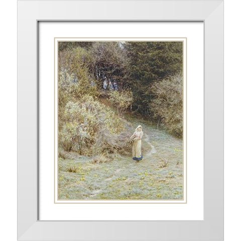 In The Primrose Wood White Modern Wood Framed Art Print with Double Matting by Allingham, Helen
