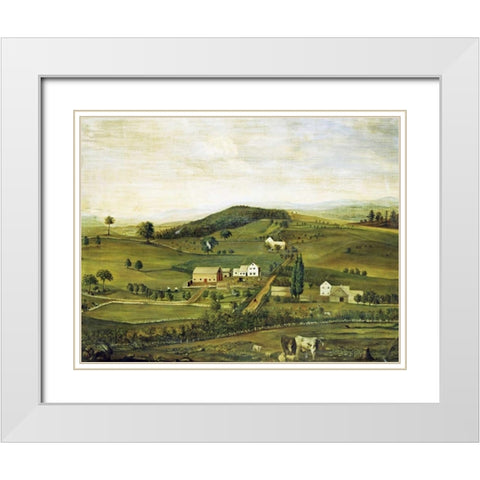 An American Farm: Fall View From The East White Modern Wood Framed Art Print with Double Matting by American School