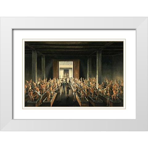 Filling Tea Chests White Modern Wood Framed Art Print with Double Matting by Anglo-Chinese School