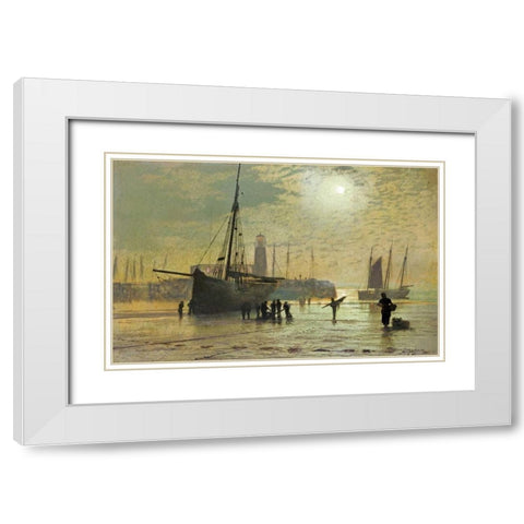 The Lighthouse at Scarborough White Modern Wood Framed Art Print with Double Matting by Atkinson, John Grimshaw