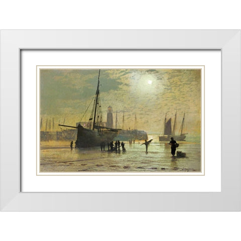 The Lighthouse at Scarborough White Modern Wood Framed Art Print with Double Matting by Atkinson, John Grimshaw