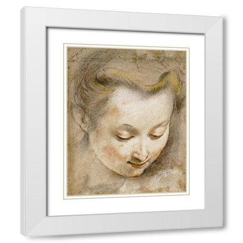 The Head of a Woman White Modern Wood Framed Art Print with Double Matting by Barocci, Frederico