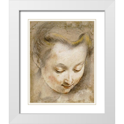 The Head of a Woman White Modern Wood Framed Art Print with Double Matting by Barocci, Frederico