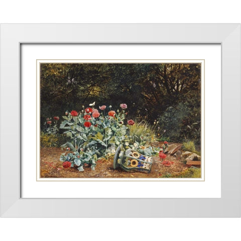 Summer Flowers In a Quiet Corner of a Garden White Modern Wood Framed Art Print with Double Matting by Bates, David