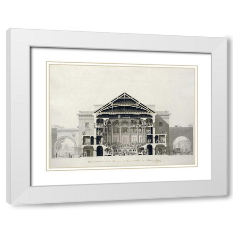 Cross-Section of The Front Section of The Theatre White Modern Wood Framed Art Print with Double Matting by Belanger, Francois-Joseph