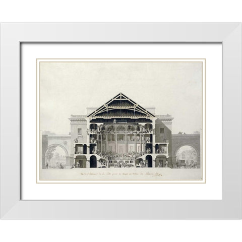 Cross-Section of The Front Section of The Theatre White Modern Wood Framed Art Print with Double Matting by Belanger, Francois-Joseph