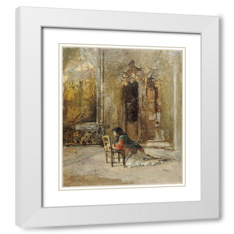 A Woman at Prayer In a Church White Modern Wood Framed Art Print with Double Matting by Bianchi, Mose