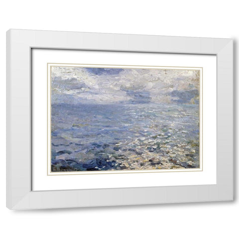 A Study of Sun On The Sea White Modern Wood Framed Art Print with Double Matting by Boggio, Emilio